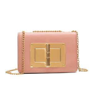 Women Light Pink Metal Accent Chain Handbag Strap Fancy Shoulder Bag